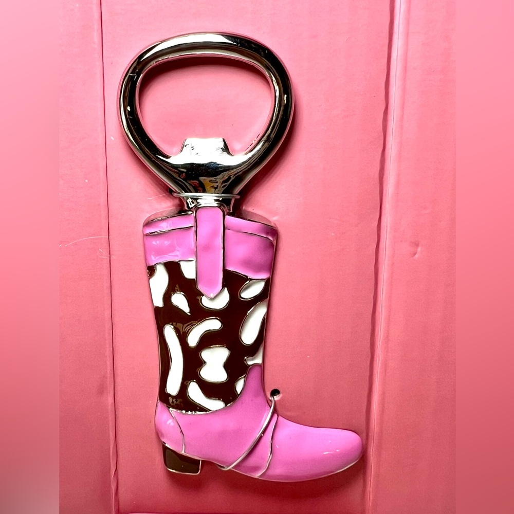 Pink & Brown Cowgirl Boot Metal Bottle Opener Cowboy Western Bar